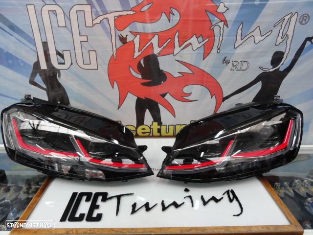 Faróis frontais full Led com pisca dinâmico e welcome light para VW Golf 7 12-17 Look 7,5 com risca vermelha - 1