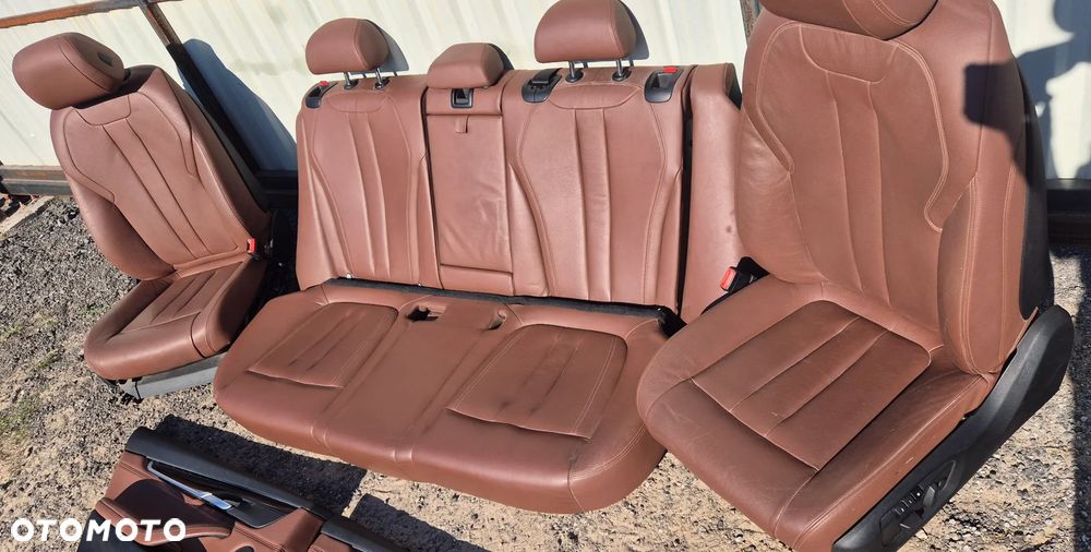 Komplet Foteli Przód Tył + Boczki Tapicerka Drzwi Skóra Brązowe BMW X5 F15 - 3