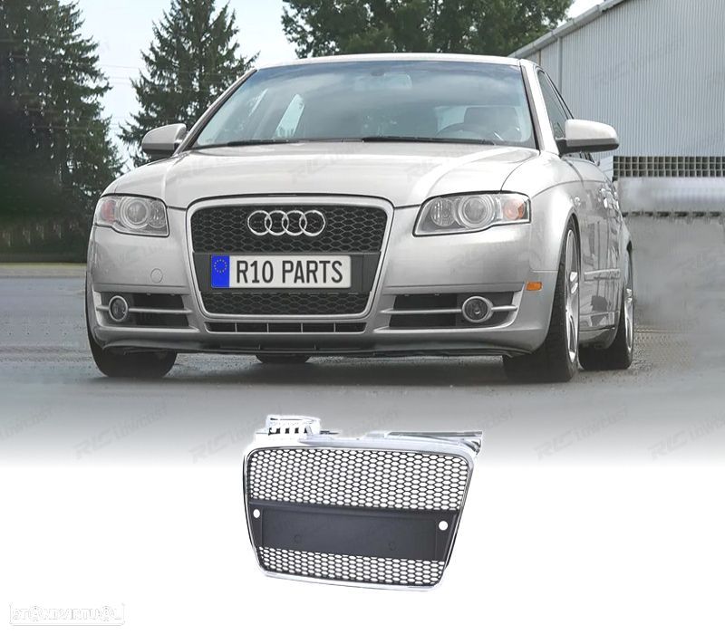 GRELHA FRONTAL AUDI A4 B7 04-09 LOOK RS PRETO CROMADO ABS - 1