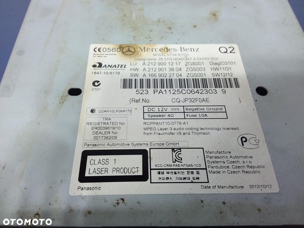 MERCEDES E W212 RADIO CD FABRYCZNE A2129001217 - 3
