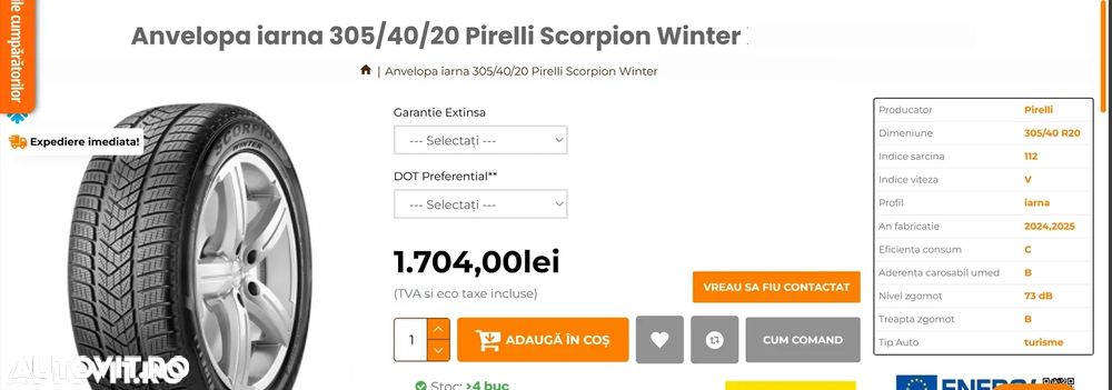 4 anvelope pirelli scorpion iarna 275-45-20 - 305-40-20 BMW X5 X6 G05 G06 Mercedes ML GLS GLE Porsche cayeene pirelli - 7