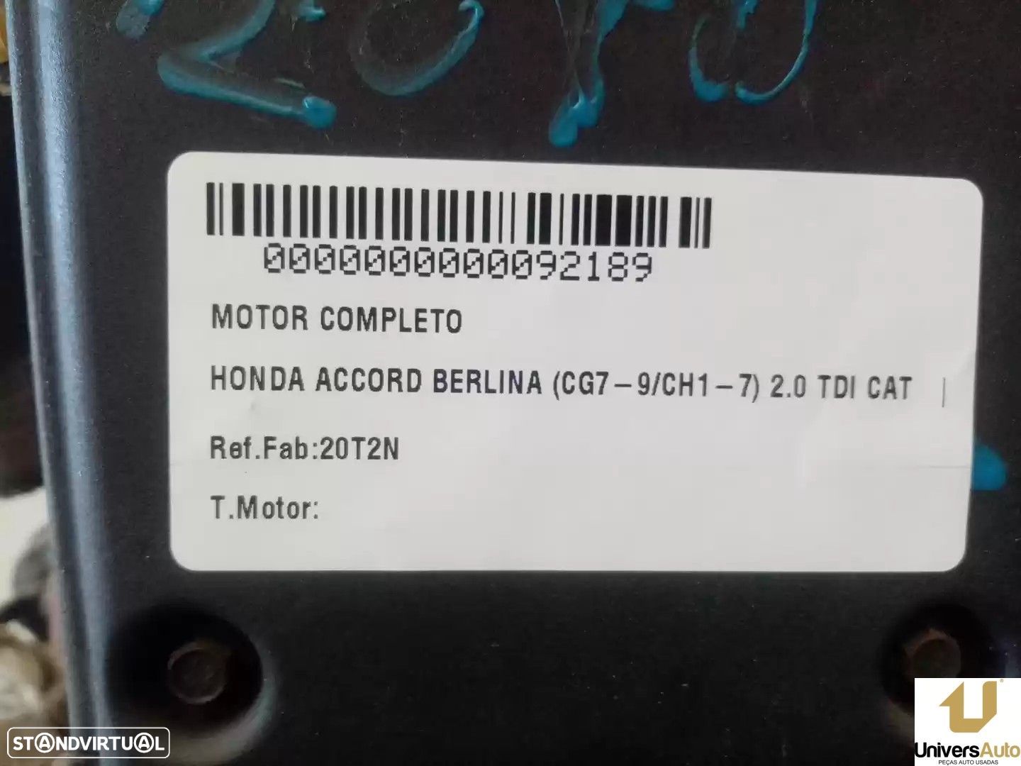 MOTOR COMPLETO HONDA ACCORD VI 1999 -20T2N - 1