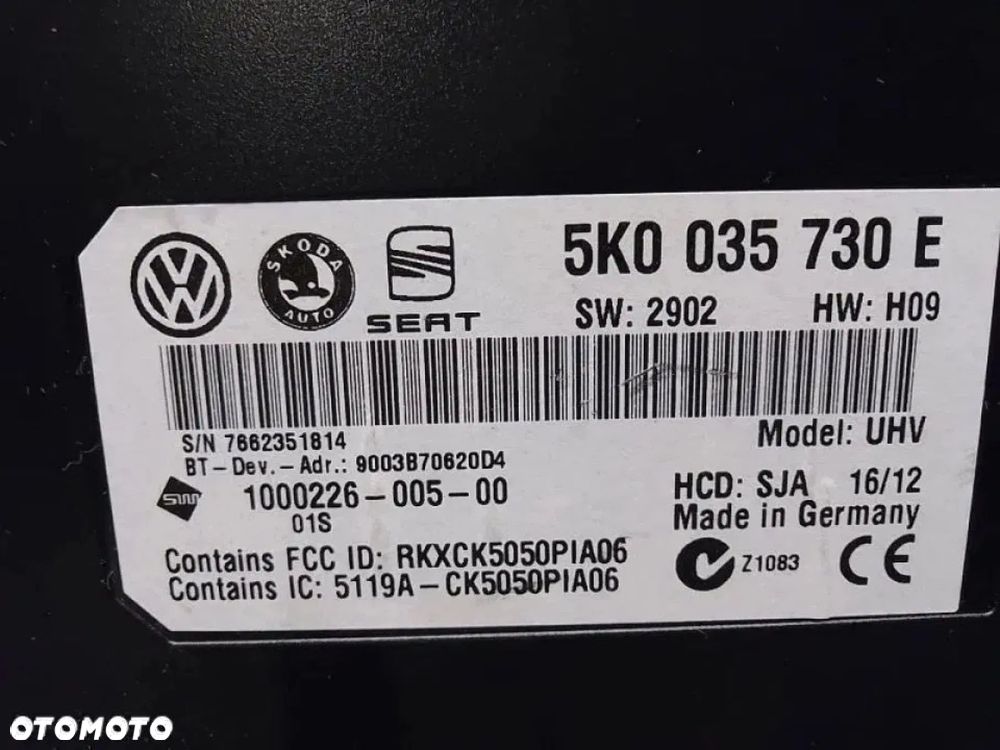 seat skoda vw sterownik moduł bluetooth 5k0035730e - 2