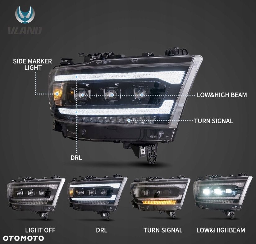 Reflektor Lampa kpl Vland Full Bi Led Neon Tuning Dodge Ram V 5 1500 19-24 - 6