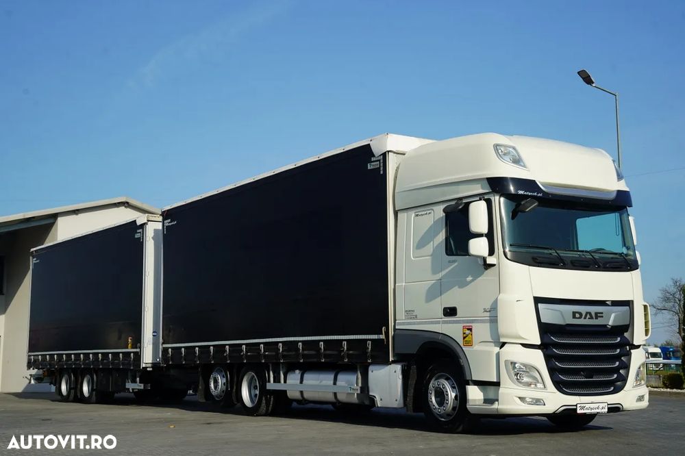 DAF DAF XF 530 / ZESTAW TANDEM / 120 M3 / PRZEJAZDOWY / 6x2 / FIRANKA / 7,75 M + 7,7 M / OŚ PODNOSZONA / DACH PODNOSZONY / -  ROK PRODUKCJI: 2021 DATA I REJESTRACJI: 31.03.2021 PRZEBIEG: 615 000 KM -  EURO 6 AUTOMATYCZNA SKRZYNIA BIEGÓW KLIMATYZACJA TEMP - 2