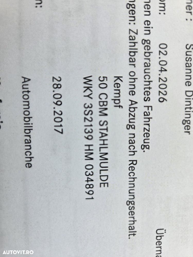 Kempf 50m3 FIER VECHI, 2017, axe BPW, Usi spate, Axa liftabila, jante aluminiu, Scena vizitare, prelata, Carte identitate RAR, rulata in Germania, posibilitate leasing-PROMOTIE 20.900 EUR+Tva - 15