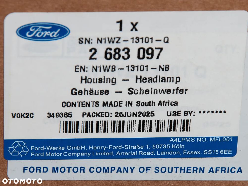 Reflektor lewy przód FORD RANGER 22- Nowy oryginalny OE 2683097 N1WB-13101-NB - 2