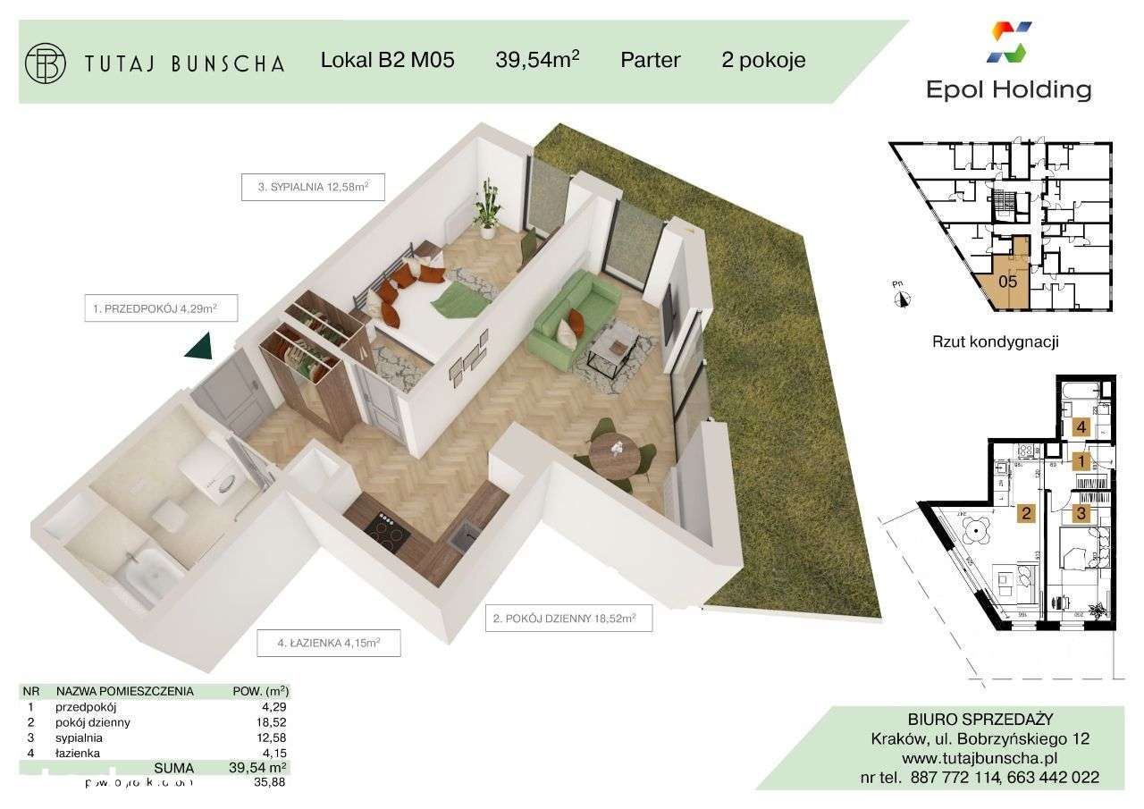 2-pokojowe mieszkanie 39 m2 + ogródek 35 m2, Bezpośrednio