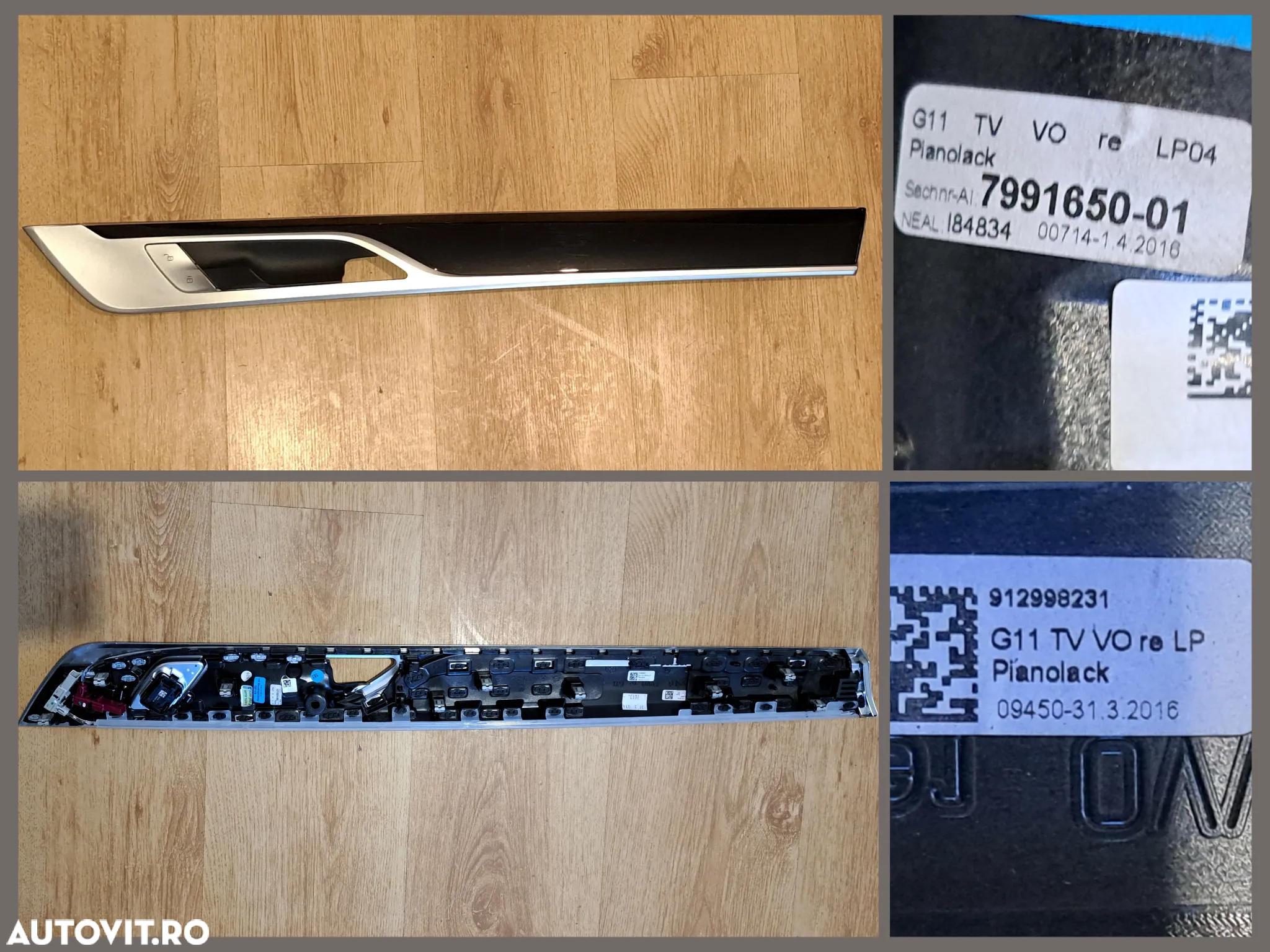 BMW Seria G Ornament plansa bord Trim usa stg dr fata Ornament gura ventilatie stg negru lucios cu chrome si lumini ambientale G11 + LCI G12 + LCI - 4