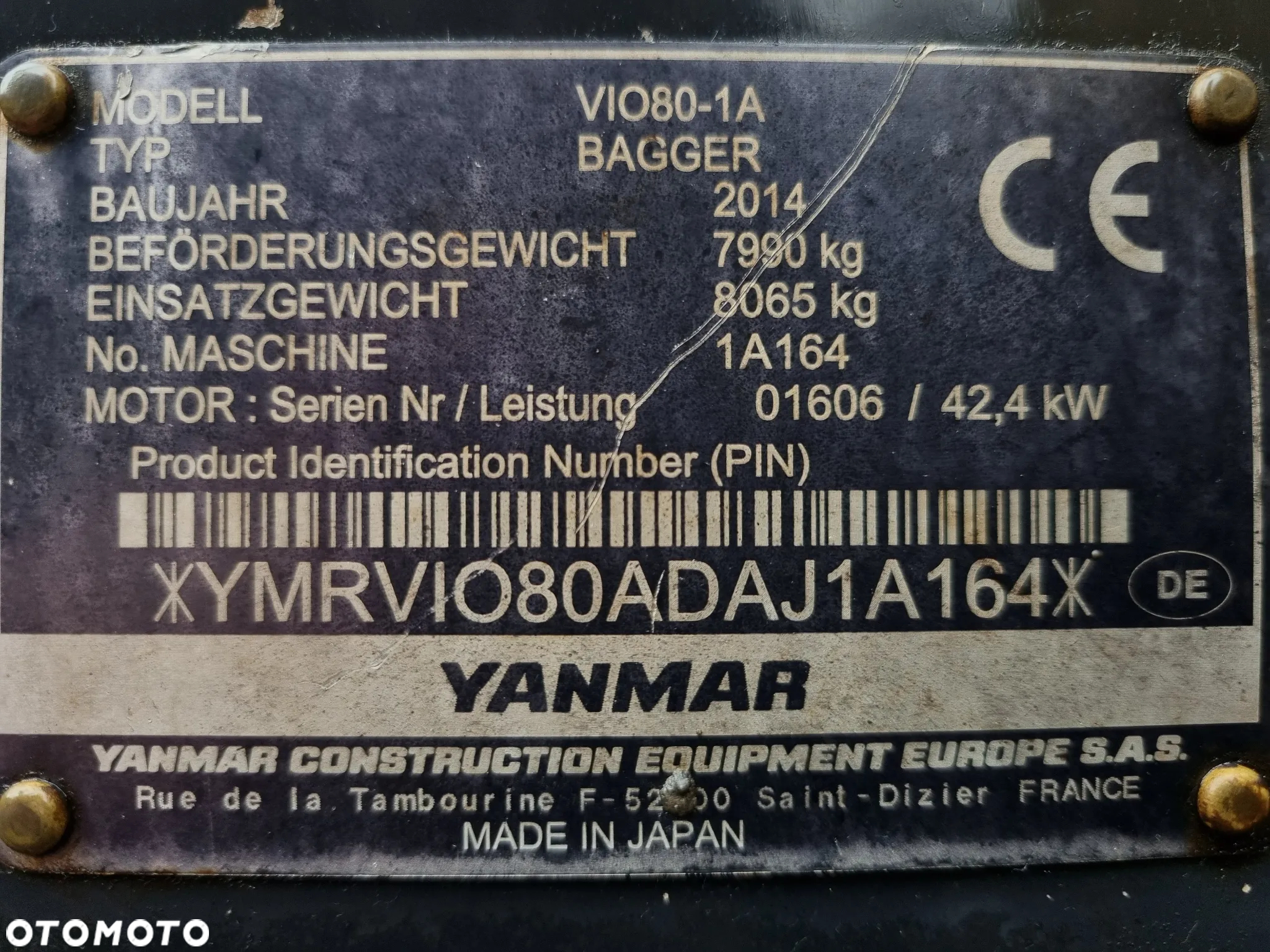 Yanmar Koparka 8,5 tony Yanmar VIO80 KILMA 2015r zNorwegii jak Nowa 3650h Oryginał zero luzów i wycieków - 5