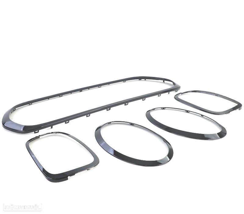 FRISOS FARÓIS E GRELHA MINI F55 F56 F57 LOOK JCW PRETO BRILHANTE - 2