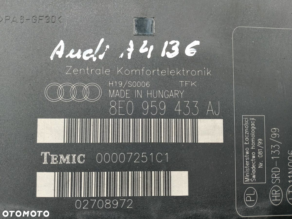 MODUŁ KOMFORTU AUDI A4 B6 2.0 BENZYNA KOMBI 8E0959433AJ 00007251C1 - 4
