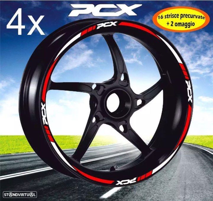 fitas para Jantes pcx 125 vermelho e Branco autocolante para as 2 rodas - 1