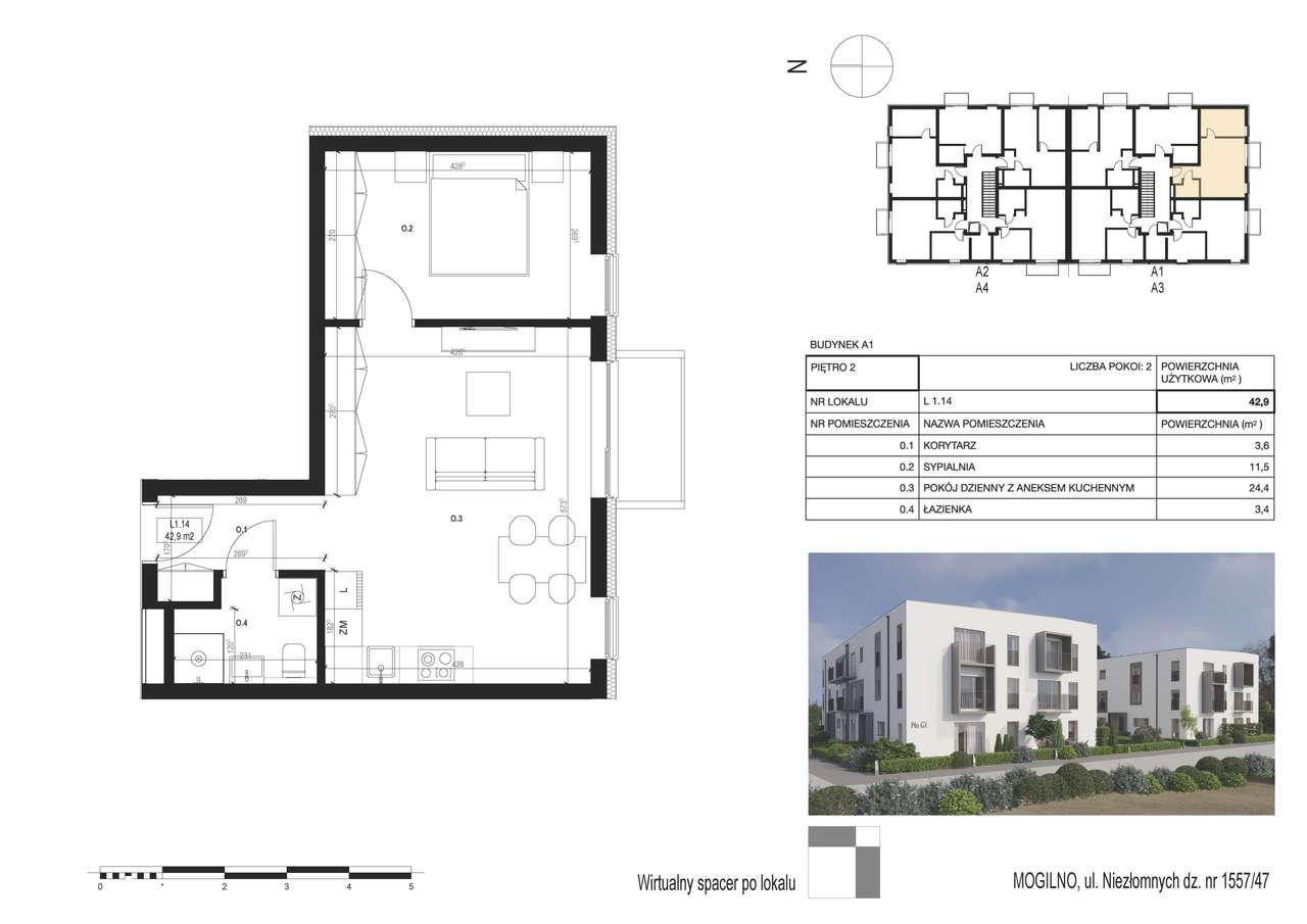 NOWE mieszkanie 2 pokoje/ Mogilno/42,9m2