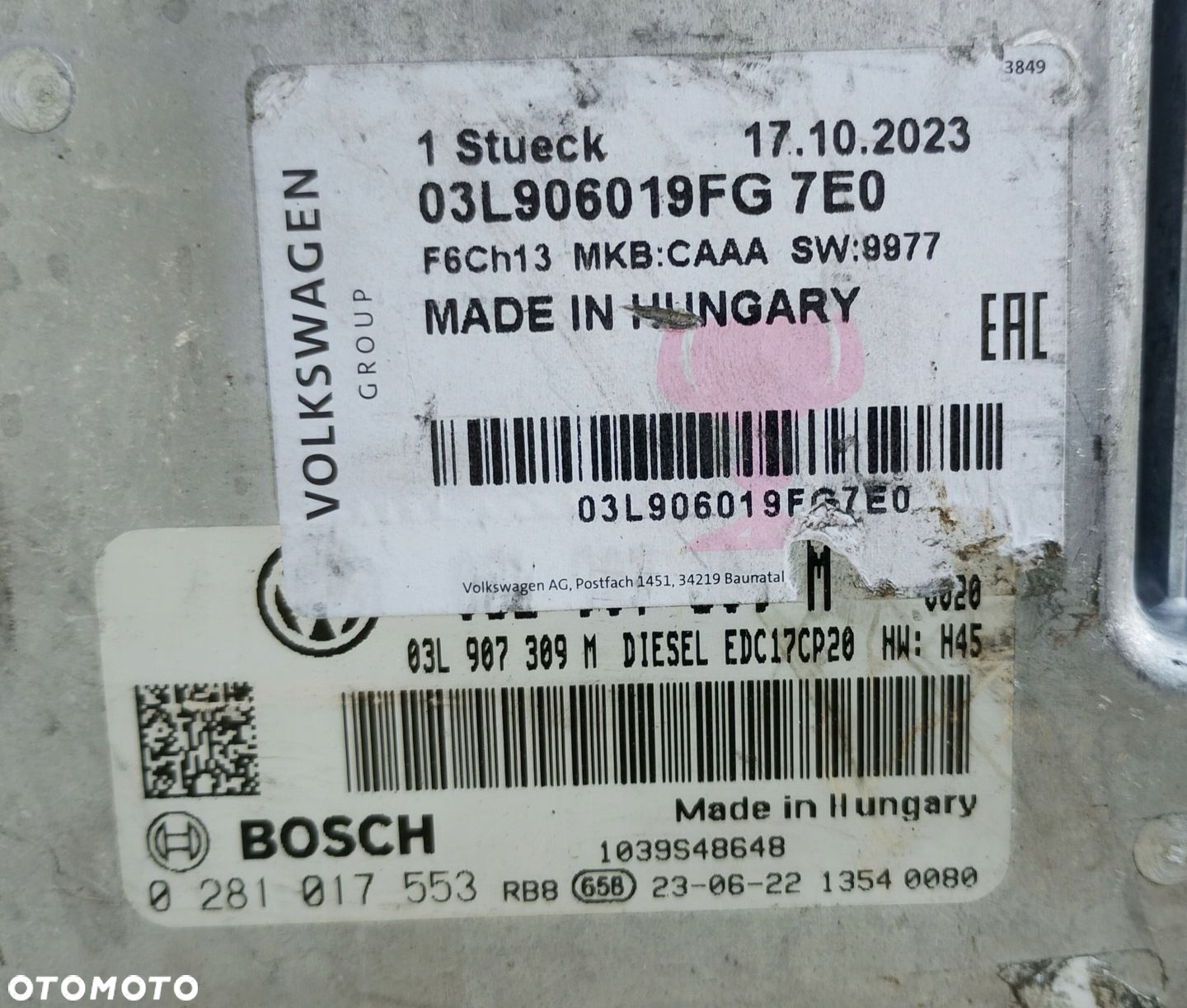 KOMPUTER SILNIKA VW TRANSPORTER T5 2.0 TDI 03L906019FG - 2
