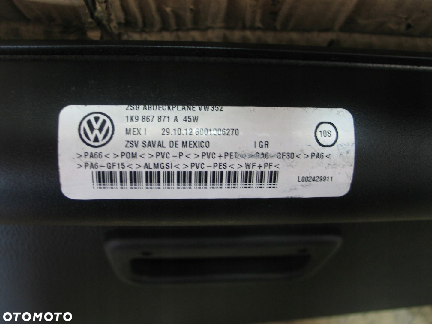roleta bagaznika vw golf 5 V 6 VI 1K9867871A czarna - 9