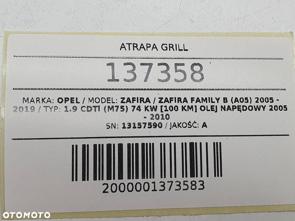 ATRAPA GRILL ZDERZAKA OPEL ZAFIRA B 13157590 - 7