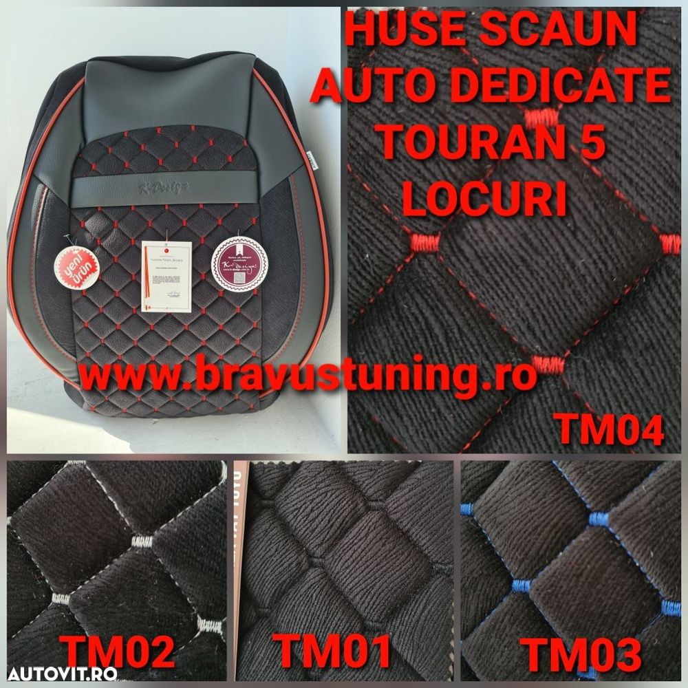 Huse scaun auto DEDICATE Touran 5 locuri individuale PIELE ECO/STOFĂ - 2