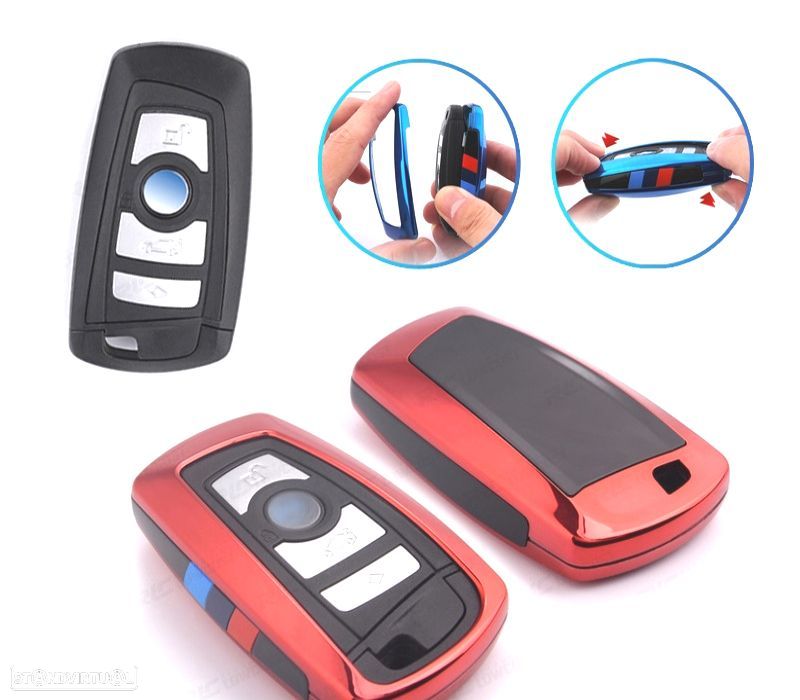 CAPA CARCAÇA CHAVE BMW QUADRADA VERMELHO - 1