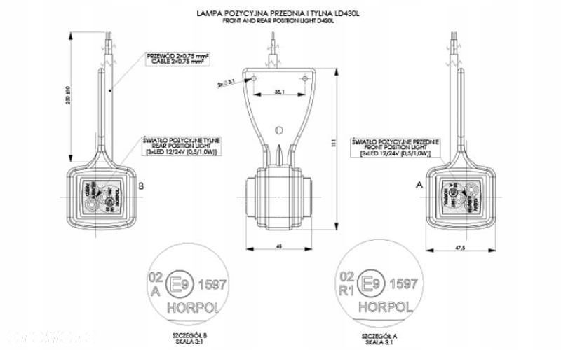 lampka obrysowa led wisząca czerwona lewa 12/24v - 2
