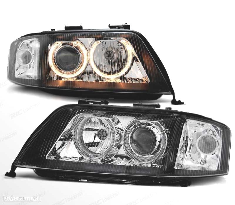 FARÓIS AUDI A6 99-01 XENON OLHOS ANGEL LED FUNDO PRETO - 1