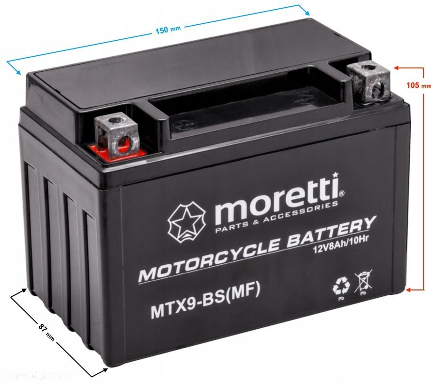 Akumulator żelowy MTX9-BS YTX9-BS 8Ah MORETTI 12V 8 Ah 120 A - 1