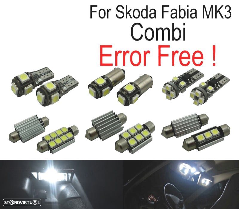 KIT COMPLETO DE 12 LAMPADAS LED INTERIOR PARA SKODA FABIA 3 MK3 MK III COMBI BIENES WAGON 15- - 1