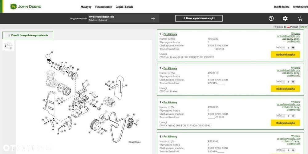 Pasek wielorowkowy John Deere R206983 - 2