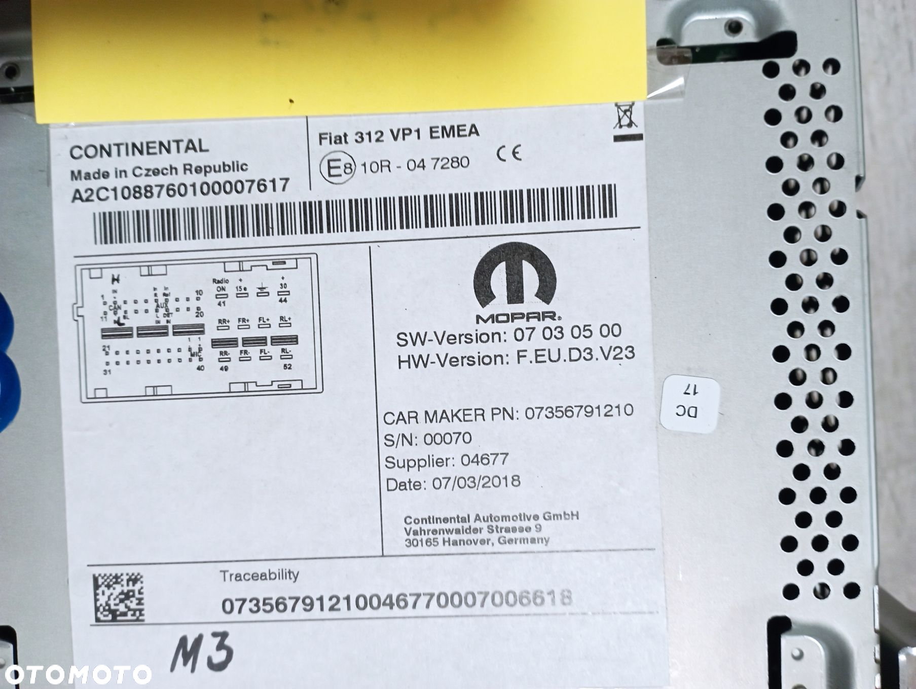FIAT 500 RADIO 07356791210 KOD - 2