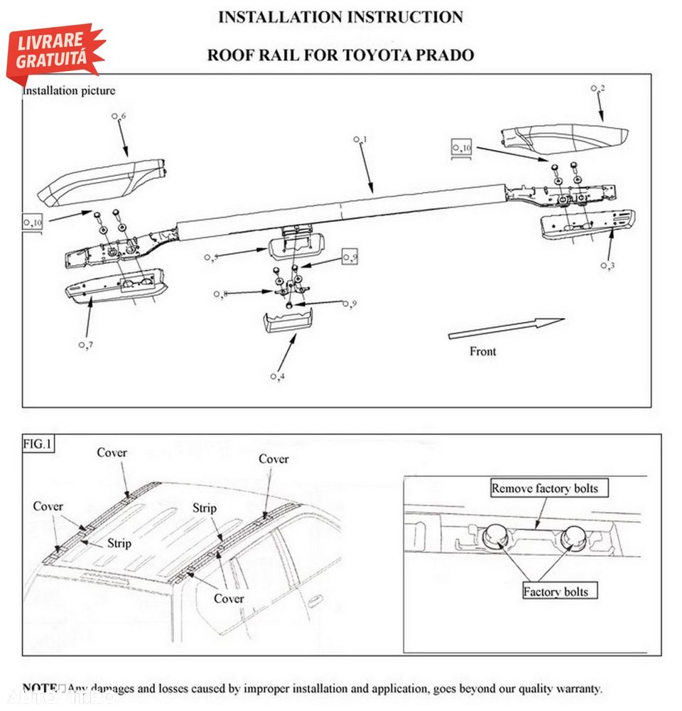 Bare Verticale Toyota Land Cruiser Prado J150 (2009+) Negru Mat- livrare gratuita - 8