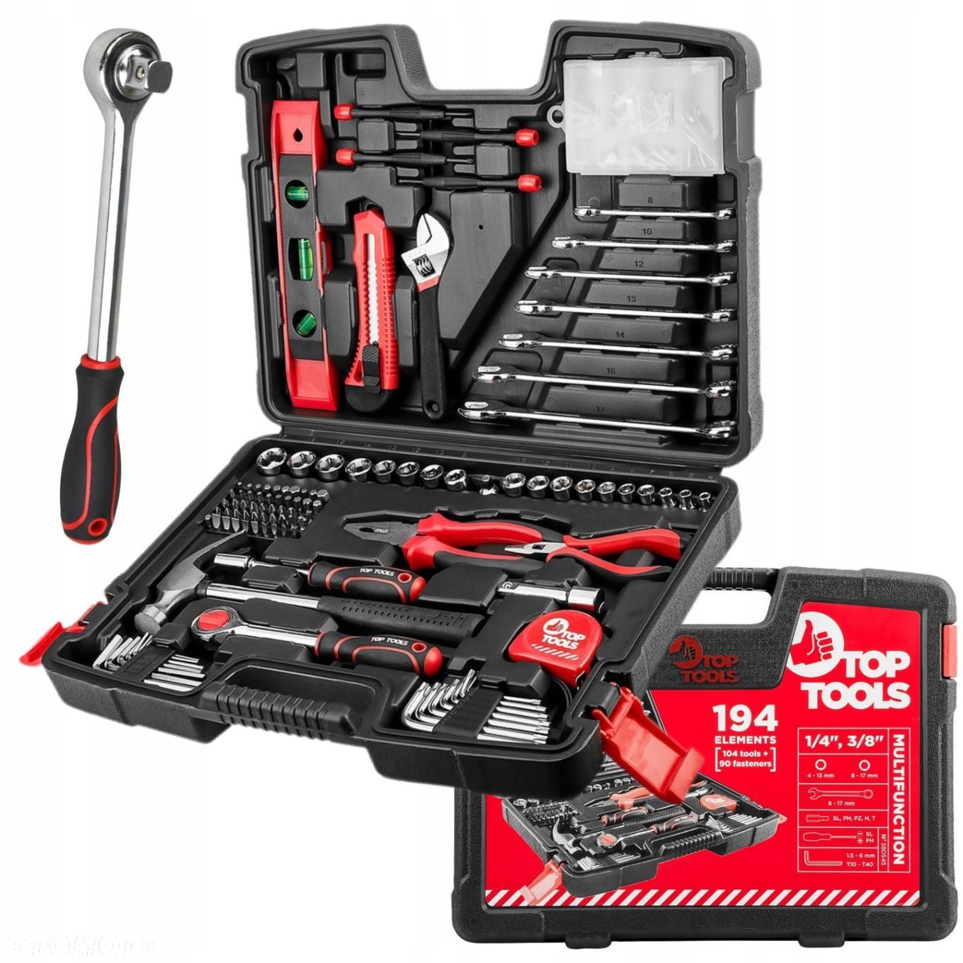 ZESTAW KLUCZE NASADOWE 1/4" 3/8" 194EL NARZĘDZI WALIZKA 38D545 TORX NASADKI - 1