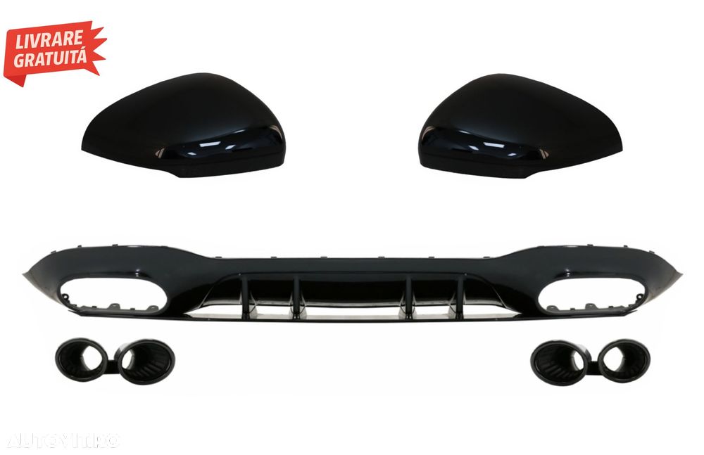 Difuzor Bara Spate cu Evacuari Negre si Capace Oglinzi Mercedes A-Class V177 Sedan- livrare gratuita - 1