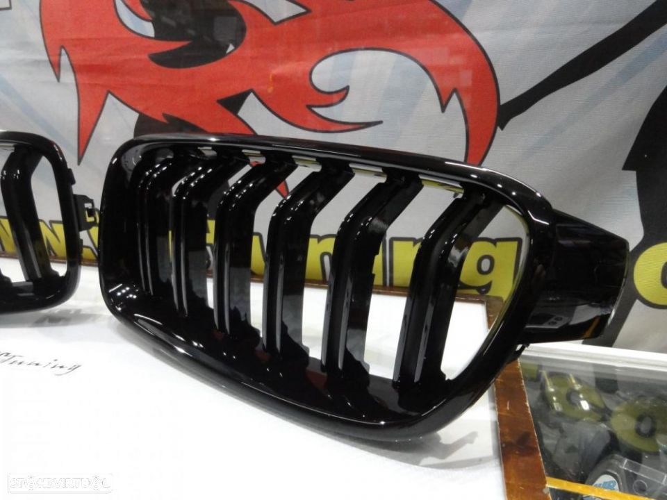 Grelha frontal em plástico ABS para BMW F30 / F31 11-18 M4 look / dupla lâmina em preto piano brilhante - 6