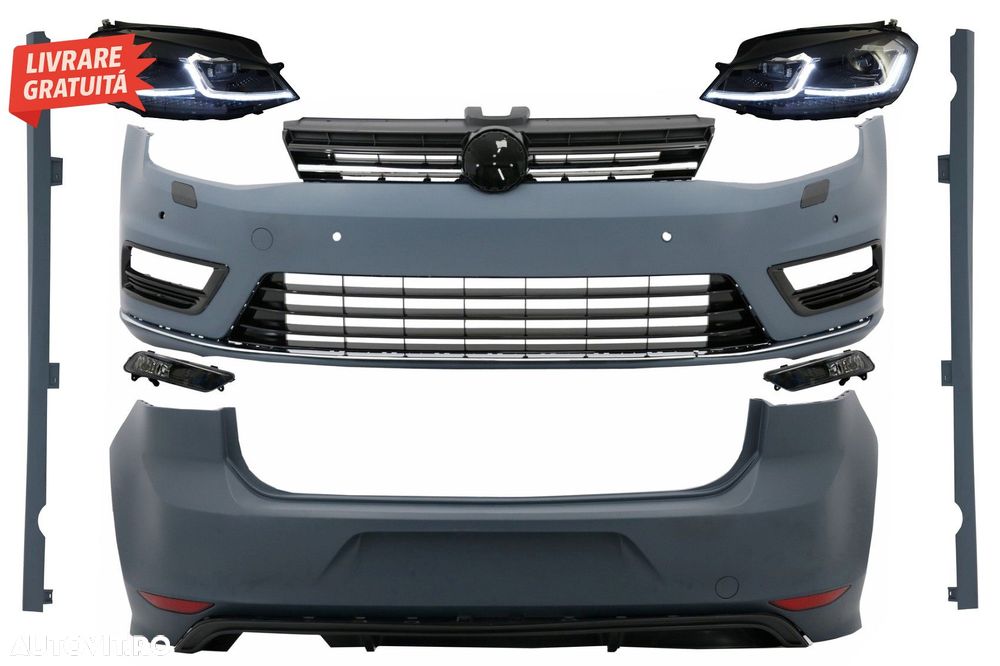 Kit Exterior Complet VW Golf VII 7 (2012-2017) cu Faruri LED Semnal Dinamic R-line- livrare gratuita - 1