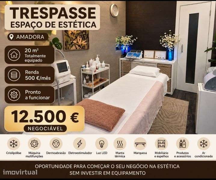 TRESPASSE ESPAÇO DE ESTÉTICA | Amadora | 12.500€ | Renda 500€