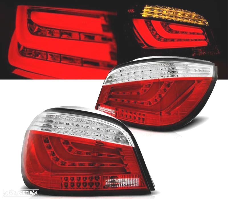 FAROLINS TRASEIROS PARA BMW E60 SEDAN 03-07 LED VERMELHO BRANCO - 1