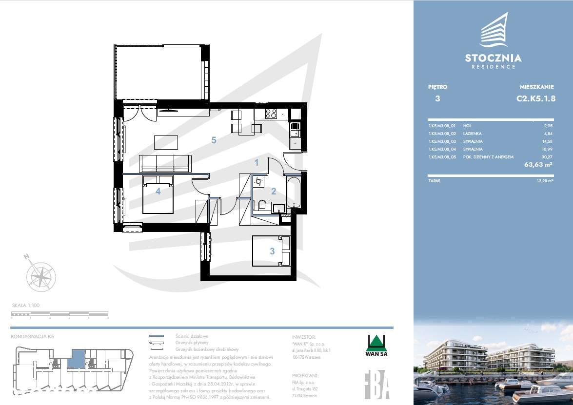 Mieszkanie 63,63 m2 + taras | Stocznia Residence