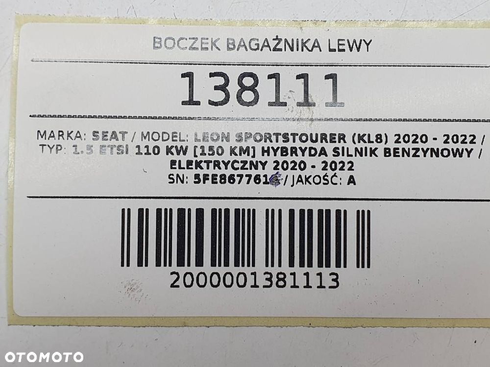 BOCZEK BAGAŻNIKA LEWY SEAT LEON IV KOMBI 5FE867761C 2024 - 6