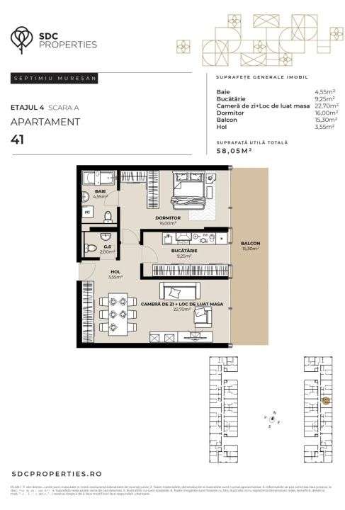 PROIECT EXCLUSIVIST! Apartament de vanzare, 58,05 mp, Complex SDC — fotografia 1