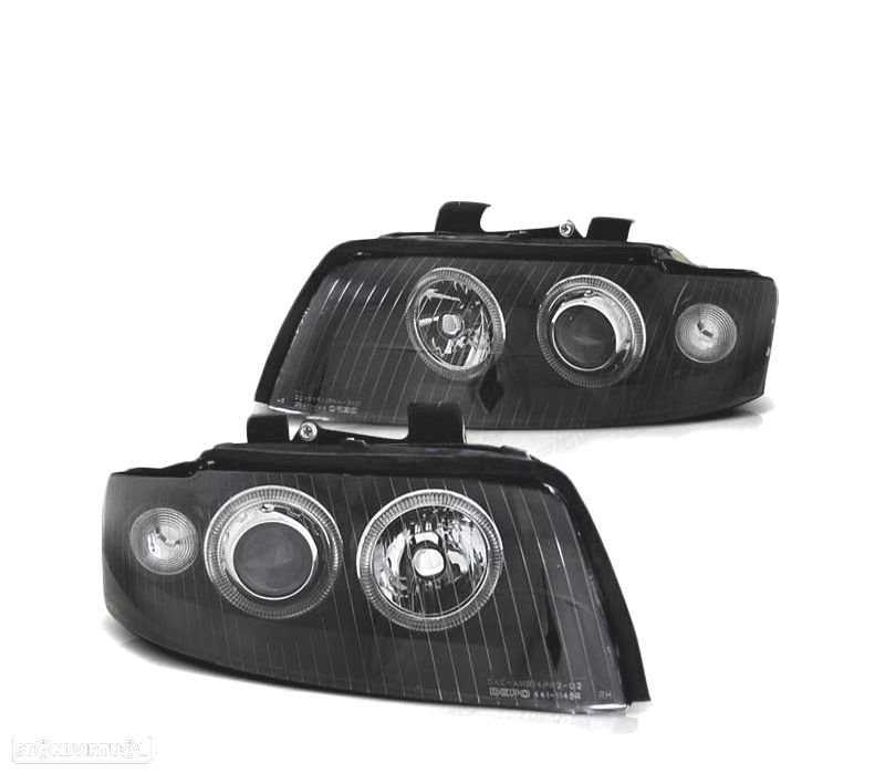 FARÓIS FRONTAIS XENON + ANGEL EYES PARA AUDI A4 00-04 PRETO - 2