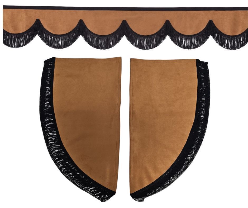 ZASŁONY BOCZNE + FALBANA TIR - materiał: NUBUCK- Rudy + Frędzle Czarne - 1