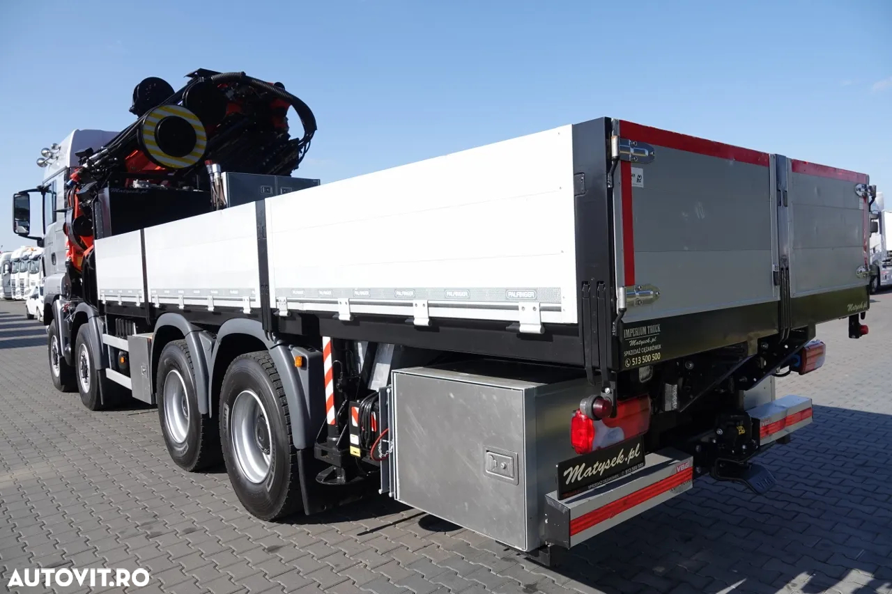 MAN TGS 41.480 / 8X6 / CUTIE + HDS PALFINGER PK 92002-SH F + FLY JIB 170 E / REACH 34 M / ÎNCĂRCARE MAX. 26.000 KG / RADIOCOMANDĂ / 5 SUPORTURI / 7 FUNCȚII / FULL SERVICE MAN / FULLINGER - 24
