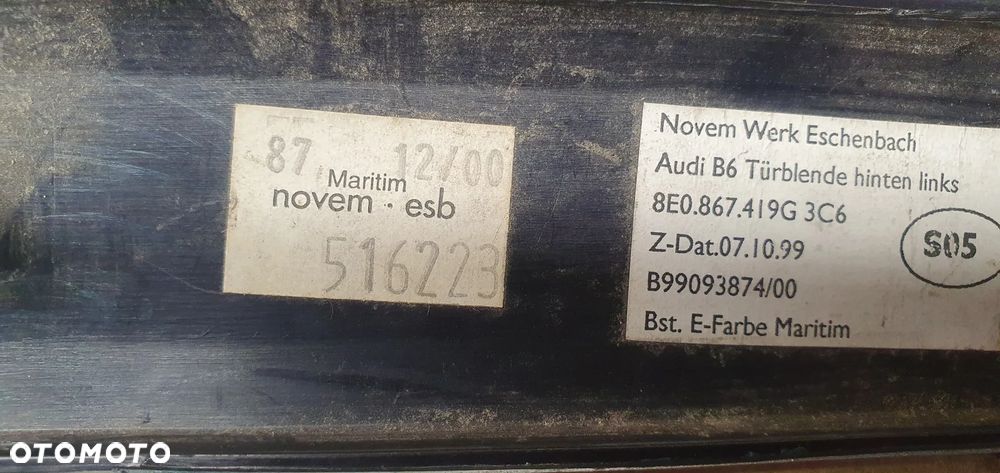 Dekor listwa ozdobna drzwi lewy tył Audi A4 B6 8E0867419G - 7