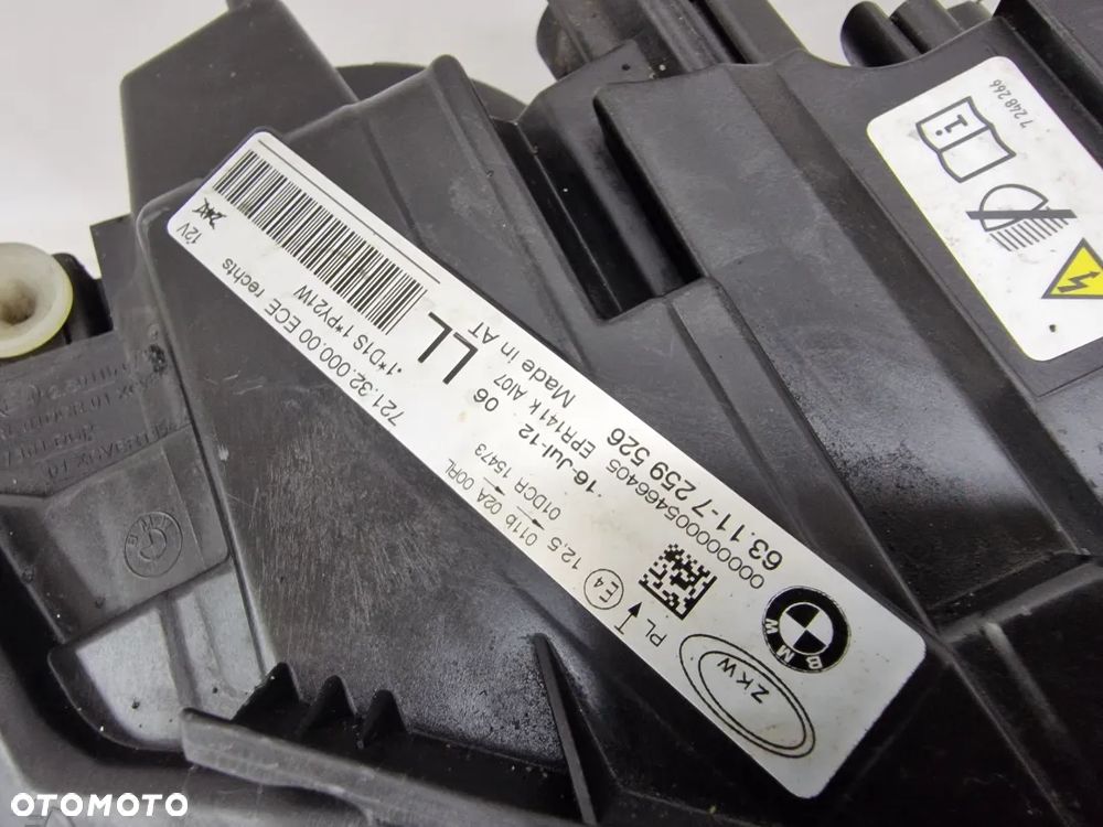 BMW F30 / F31 11- BI-XENON BIXENON NIESKRĘTNY PRAWA  LAMPA PRZEDNIA PRZÓD , NR 63117259526  , NR AUKCJI LL293 - 12