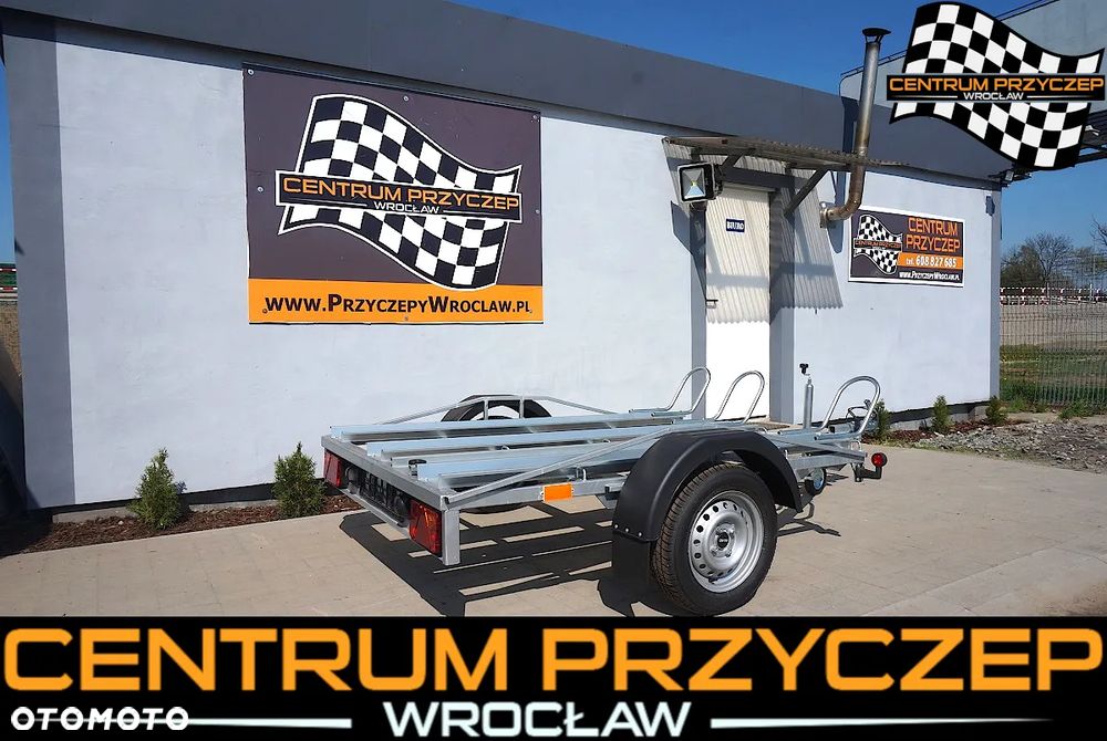 Inny OD RĘKI ! SOLIDNA I TRWAŁA PRZYCZEPA PODMOTOCYKLOWA / 3 RYNNY / DO 2 MOTOCYKLI / DMC 750kg / - 1