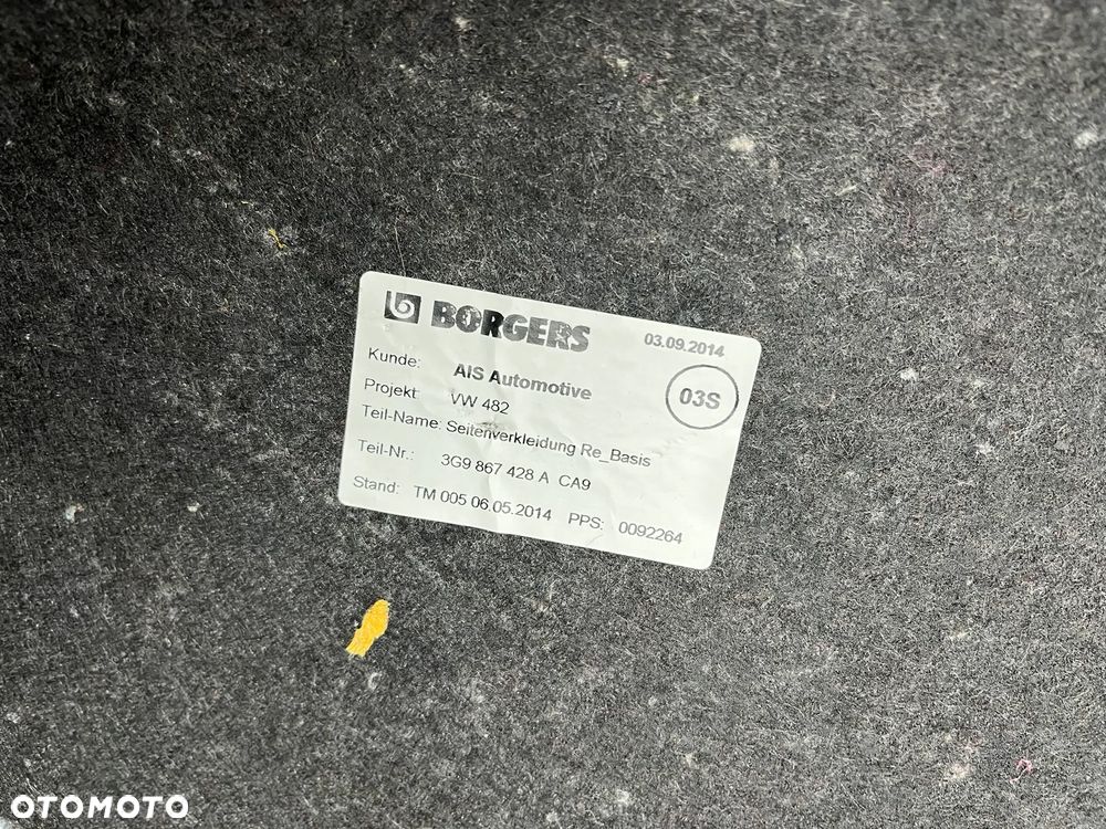 VW Passat B8 Boczek bagażnika prawy 3G9867428 3G9867428A 3G9867428ACA9 - 2