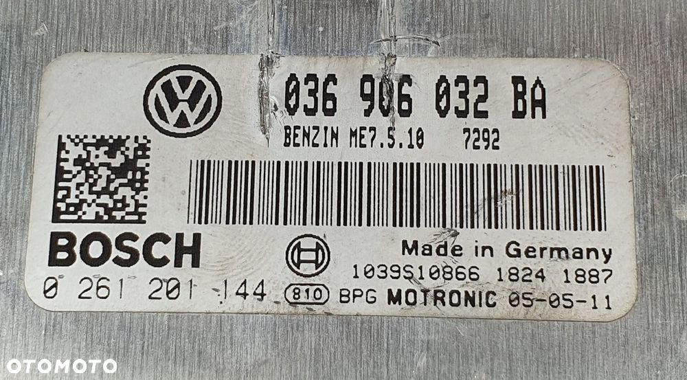 KOMPUTER STEROWNIK SILNIKA VW GOLF V 1.4 16V 036906032BA 0261201144 - 2