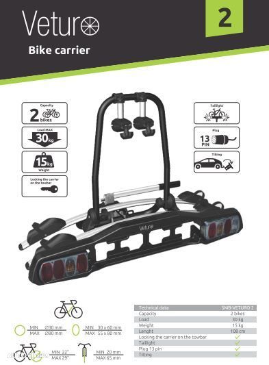 Suport 2 biciclete Veturo 2 prindere pe carlig remorcare - 3