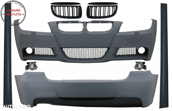 Kit Exterior BMW Seria 3 E90 (2005-2008) cu Grile Negru Lucios M-Technik Design- livrare gratuita