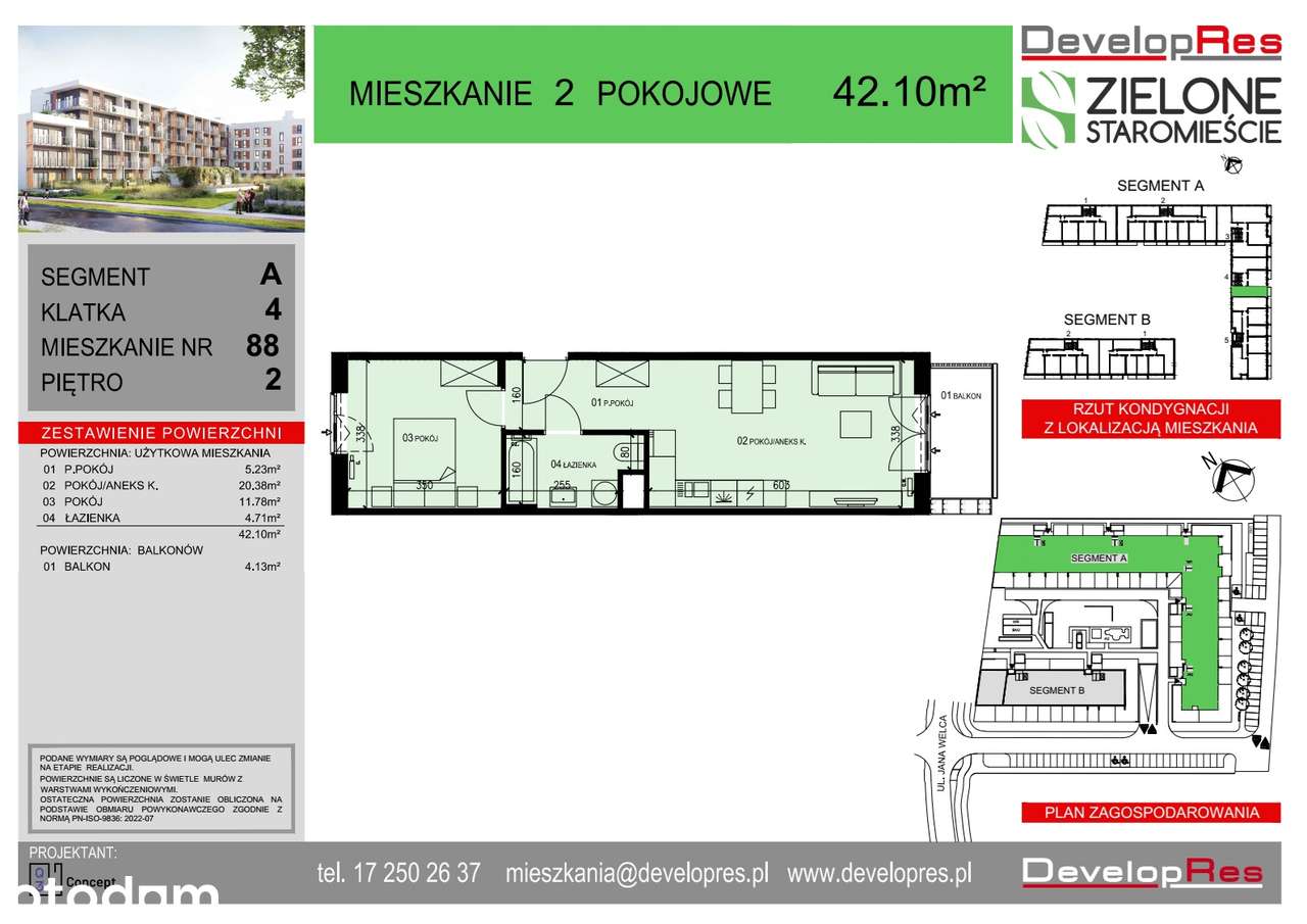 Dwustronne 2 pokoje| 42,10 m² | Zielone Staromieście A-88|
